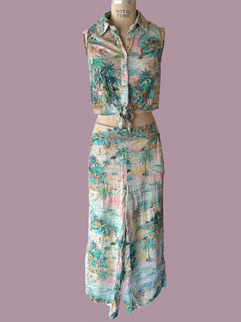 Vintage Y2K C&C California Surf Graphic Print Top and Pants Set